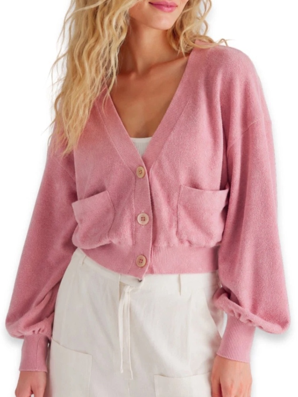Urban Outfitters Dusty Pink V-Neck Button Front Cardigan